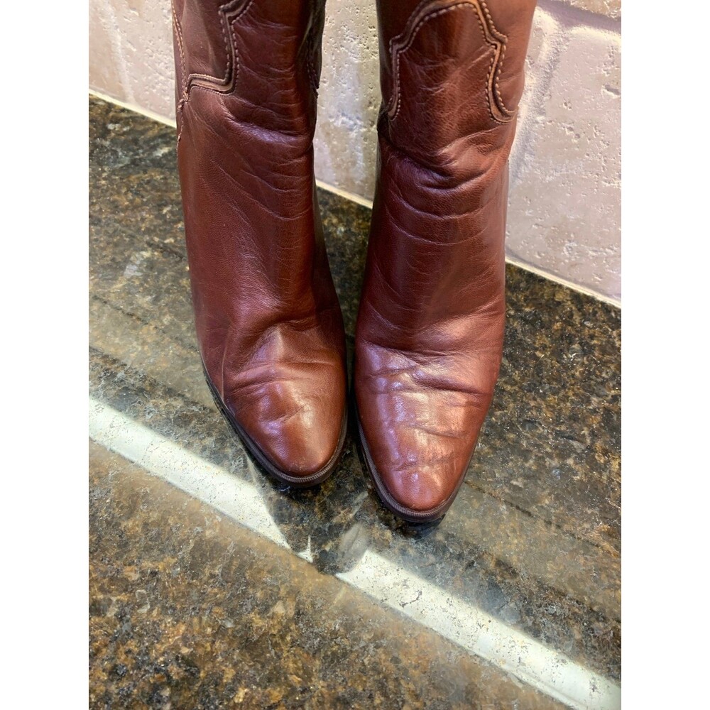 Caressa 70’s Vintage Heeled Boots Brown Leather 7.5 Narrow - Picture 4 of 10